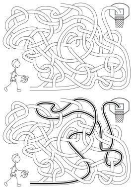 Siyah beyaz çözümü olan çocuklar için basketbol labirenti