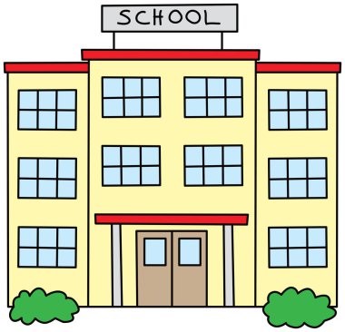 bir okul binası karikatür çizimi