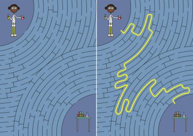 Çözümü olan çocuklar için küçük bir kimyager labirenti.