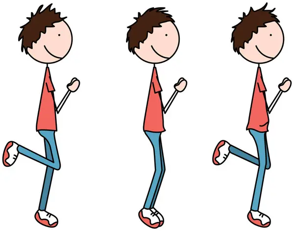 Cartoon Vector Illustration Boy Exercising Butt Kicks — Archivo Imágenes Vectoriales