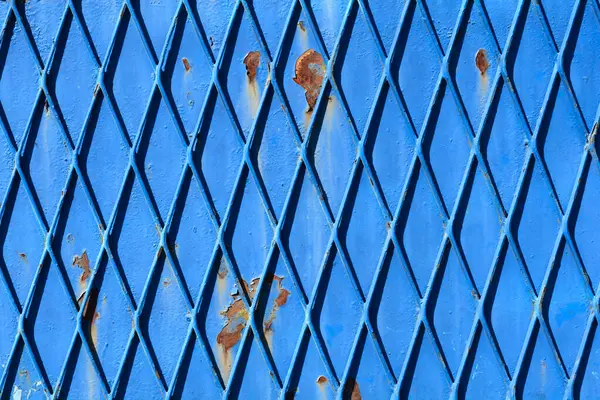 Detalhe Uma Cerca Forma Diamante Velho Pintado Azul — Fotografia de Stock
