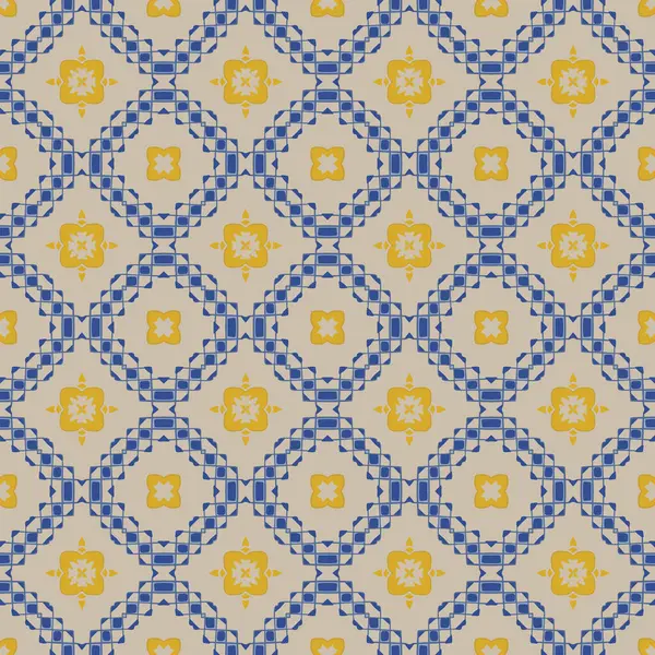 Bezszwowy Ilustrowany Wzór Wykonany Abstrakcyjnych Elementów Kolorze Beżowym Żółtym Niebieskim — Wektor stockowy