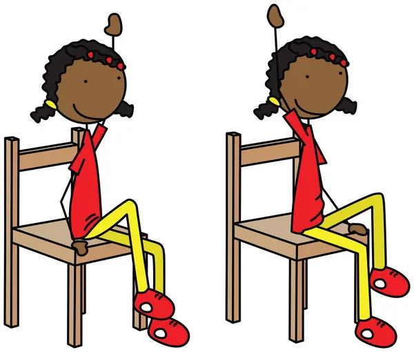 Egzersiz Yapan Bir Kızın Karikatür Vektör Çizimi Zıt Kenarlar Kaldırır — Stok Vektör