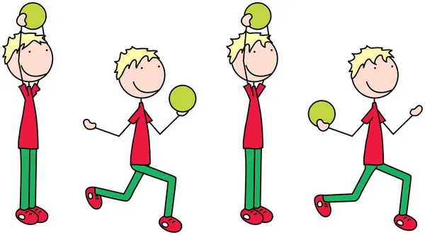 Cartoon Vector Illustration Boy Exercising Reverse Lunge Medicine Ball Overhead — Stock Vector