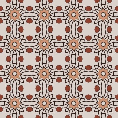 Bej ve kahverengi tonlarında soyut elementlerden yapılmış kusursuz resimli desen