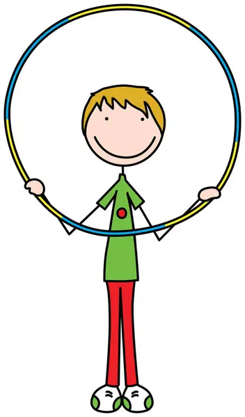 Cartoon Illustration Boy Holding Hula Hoop Ring — Stock Vector