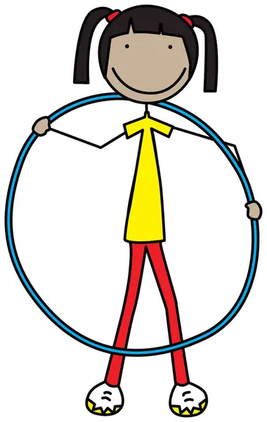 Ilustracja Rysunkowa Dziewczyny Trzymającej Pierścień Hula Hoop — Wektor stockowy