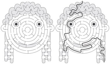 Siyah beyaz çözümü olan çocuklar için mutlu kız labirenti