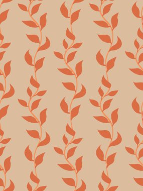 Soluk turuncu arka planda çizilmiş turuncu yapraklardan yapılmış kusursuz desen.