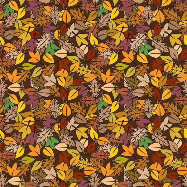 Kahverengi arkaplanda sonbahar renklerinde yapraklardan yapılmış kusursuz resimli desen