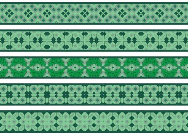 Yeşil tonlarda soyut elementlerden yapılmış beş resimli dekoratif kenarlık kümesi