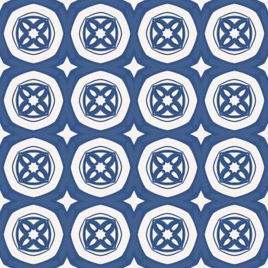 Bej ve mavi tonlarında soyut elementlerden yapılmış kusursuz resimli desen