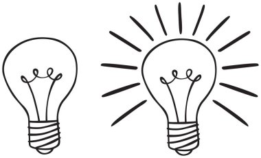 Resimde iki vektör ampulü gösteriliyor. Biri kapalı, diğeri ise ışık huzmeleriyle parıldıyor.