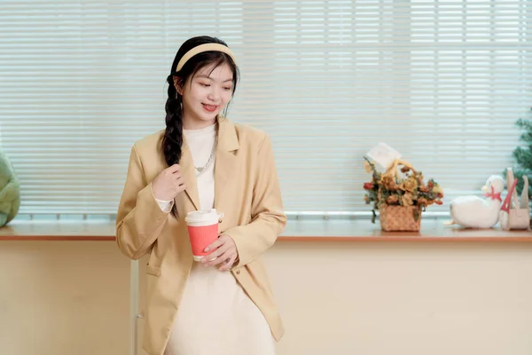 Asian girl in milk tea shop