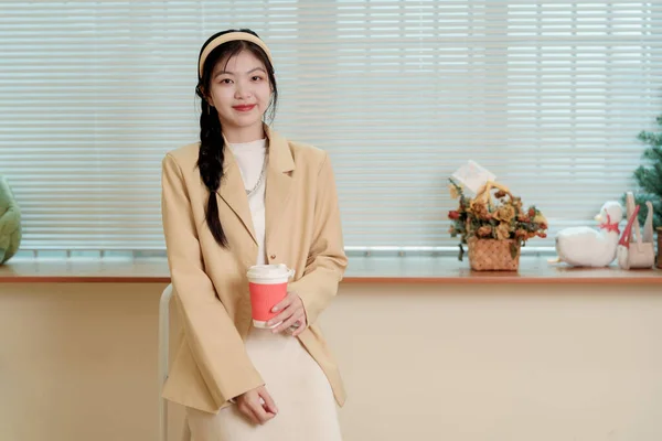 Asian girl in milk tea shop