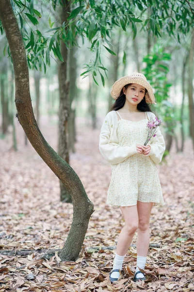 Портрет Романтической Девушки Лесу — стоковое фото