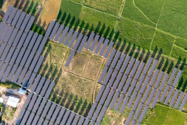 Güneş enerjisi ve etrafındaki pirinç tarlası