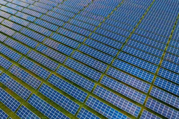 aerial view of solar power panels in clean energy generating station