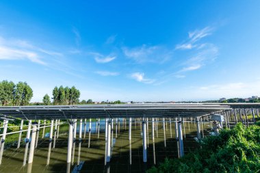 Temiz enerji üretim istasyonundaki güneş enerjisi panelleri