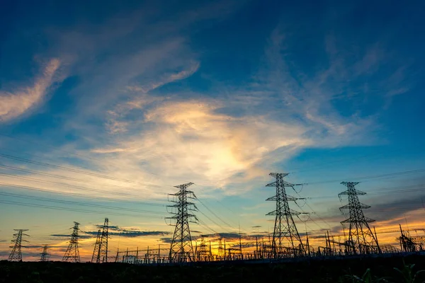 Electricity Pylon Sunset — Stock Photo, Image