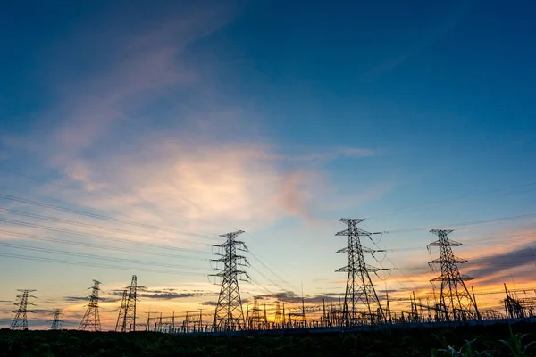 Electricity Pylon Sunset — Stock Photo, Image