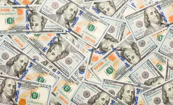 One Hundred Dollar Bills Laying Flat Surface — Stock Photo, Image