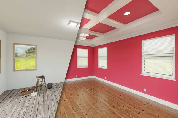 Color Year 2023 Viva Magenta Master Bedroom Showing Unfinished Renovation — стокове фото