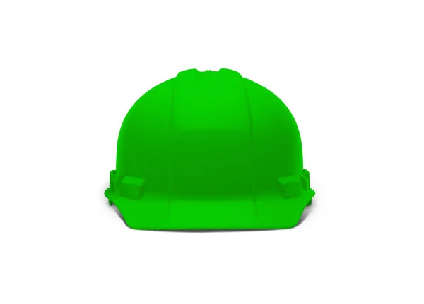 Πράσινο Σκληρό Καπέλο Κατασκευαστική Ασφάλεια Αντιμετωπίζει Προς Εμπρός Απομονώνονται Λευκό — Φωτογραφία Αρχείου