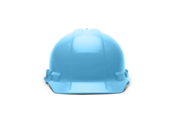 浅蓝色建筑安全硬帽面对前方隔离在白色准备好你的标志 — 图库照片