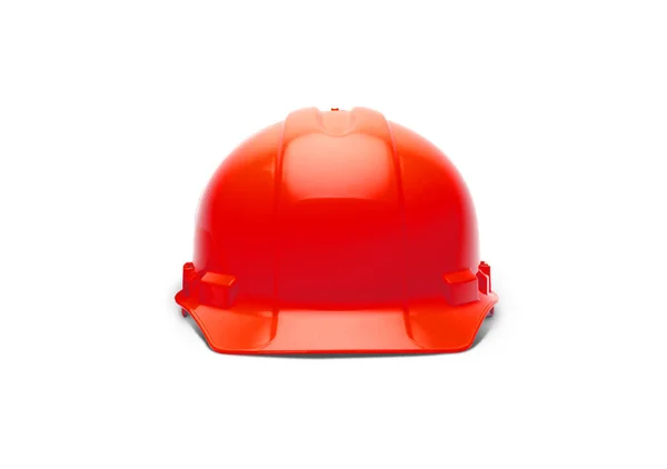红色建筑安全硬帽正面前隔离白色准备好您的标志 — 图库照片