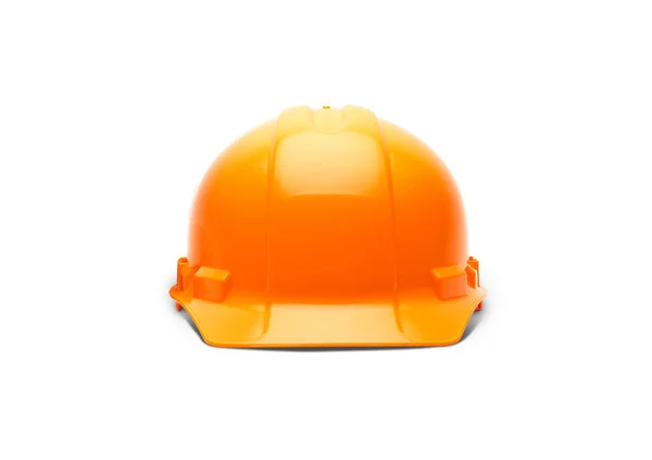 Πορτοκαλί Ασφαλείας Κατασκευής Σκληρό Καπέλο Αντιμετωπίζει Προς Εμπρός Απομονώνονται Λευκό — Φωτογραφία Αρχείου