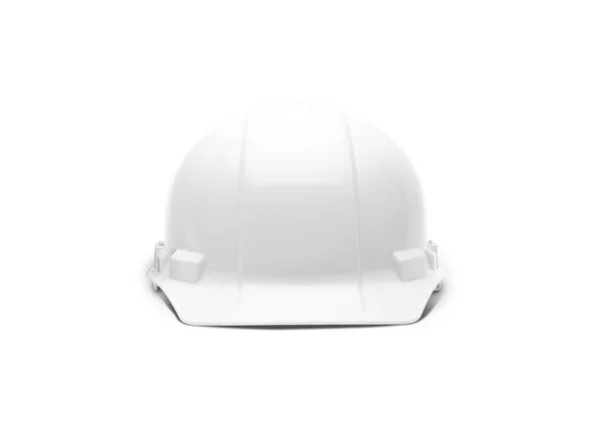Λευκό Σκληρό Καπέλο Κατασκευαστική Ασφάλεια Αντιμετωπίζει Προς Εμπρός Απομονώνονται Λευκό — Φωτογραφία Αρχείου