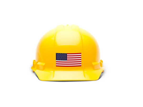 Gelber Bollenhut Mit Einem Aufkleber Mit Amerikanischer Flagge Auf Der — Stockfoto