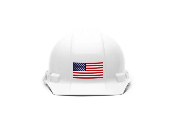 Biały Hardhat Amerykańską Flagą Froncie Odizolowany Białym Tle — Zdjęcie stockowe