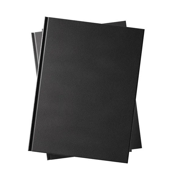 Montón Maquetas Blanco Libros Negros Aislados Sobre Fondo Blanco — Foto de Stock