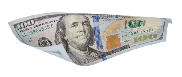 Yüz Dolarlık Banknot Düşüyor Boş Arkaplanda Yüzüyor — Stok fotoğraf