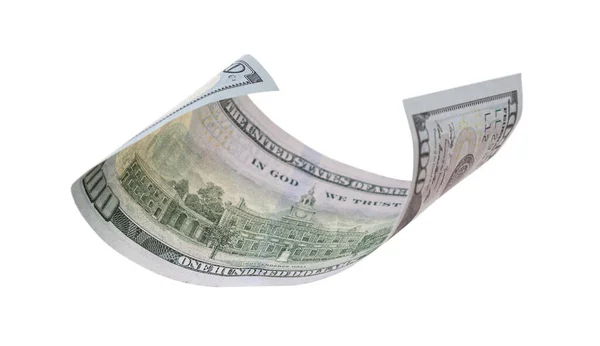 Yüz Dolarlık Banknot Düşüyor Boş Arkaplanda Yüzüyor — Stok fotoğraf