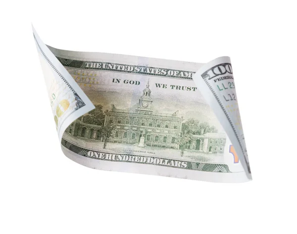 Cem Dólares Bill Caindo Flutuando Fundo Vazio — Fotografia de Stock
