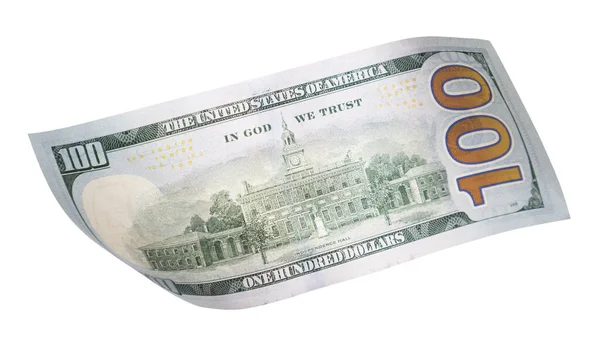 Cento Dollaro Bill Caduta Galleggiante Sfondo Vuoto — Foto Stock