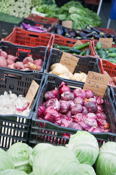 Mängd Nyplockade Ekologiska Grönsaker Som Visas Jordbruksmarknaden — Stockfoto