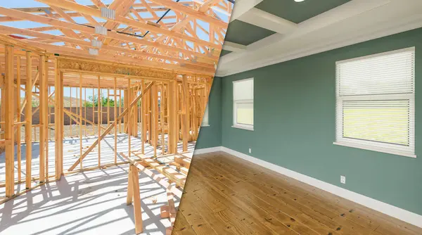 Voor Het Interieur Van House Wood Construction Framing Finished Build — Stockfoto