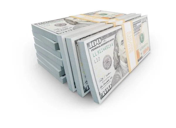 Stacks One Hundred Dollar Bills Isolated White Background — Stock Photo, Image