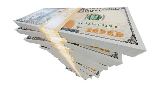 Lange Stapel Van Een Miljoen Dollar Honderd Dollar Biljetten Geïsoleerd — Stockfoto
