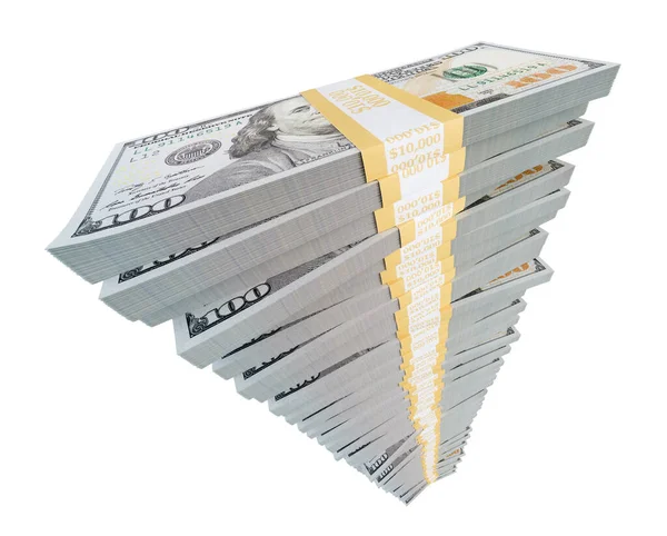 Высокая Стопка Одного Миллиона Долларов Ста Долларовых Банкнотах Изолированных Белом — стоковое фото