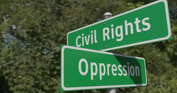 Pan Civil Rights Oppression Way Green Road Sign Road — Stock Video