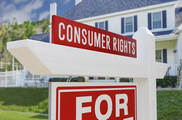 Práva Spotřebitelů Prodej Nemovitostí Přihlásit Před Novým Domem — Stock fotografie