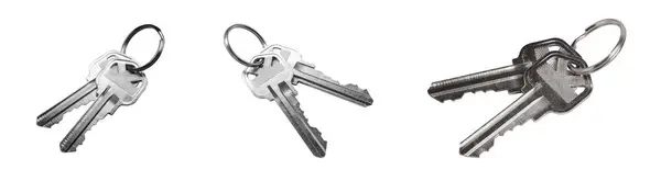 Haus Schlüsselsatz Aus Verschiedenen Winkeln Isoliert Auf Weißem Hintergrund — Stockfoto