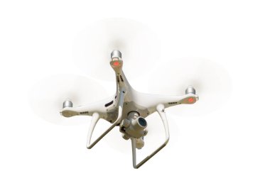 İnsansız Uçak Sistemi (İHA) Quadcopter İHA 'sı Beyaz Arkaplanda İzole Edildi.