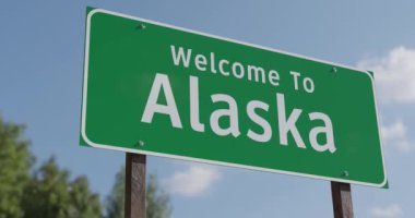Alaska 'ya hoş geldiniz Yeşil Yol tabelasına.