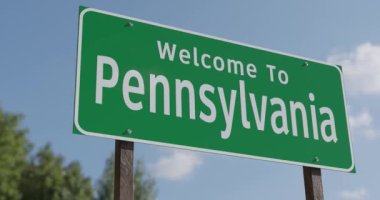 Mavi Gök ve Bulutlara Karşı Pennsylvania Yeşil Yol Tabelasına Hoş Geldiniz.